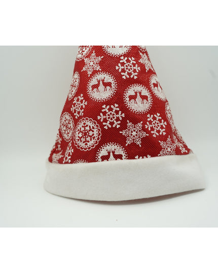 Caciulita de Mos Craciun, cu ornament fulg de nea si sclipici, rosie, marime universala, material textil