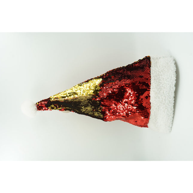 Caciulita de Mos Craciun, cu strasuri, in 2 culori, rosie - aurie, marime universala, material textil