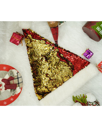 Caciulita de Mos Craciun, cu strasuri, in 2 culori, rosie - aurie, marime universala, material textil