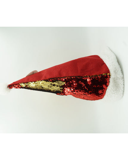 Caciulita de Mos Craciun, cu strasuri, in 2 culori, rosie - aurie, marime universala, material textil