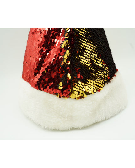 Caciulita de Mos Craciun, cu strasuri, in 2 culori, rosie - aurie, marime universala, material textil