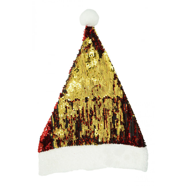 Caciulita de Mos Craciun, cu strasuri, in 2 culori, rosie - aurie, marime universala, material textil