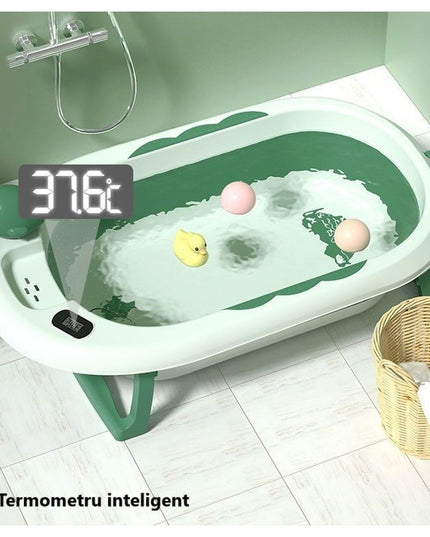 Cada de Baie, pentru Copii 0 luni - 6 Ani, cu Termometru, Pliabila, Perna Suport Inclusa, din Plastic