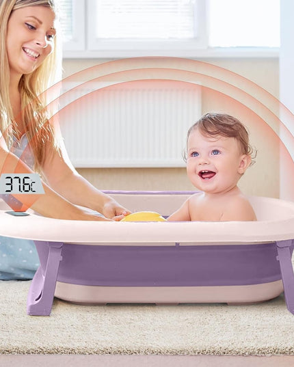 Cada de Baie, pentru Copii 0 luni - 6 Ani, cu Termometru, Pliabila, Perna Suport Inclusa, din Plastic