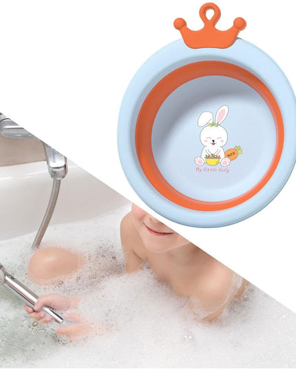 Cada Pliabila pentru Baie pentru Copii, Cadita pentru Bebelusi, Model Rotund cu Iepuras, Blue,3.3 L