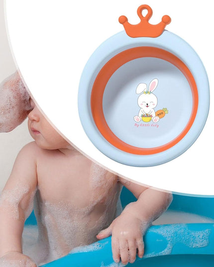 Cada Pliabila pentru Baie pentru Copii, Cadita pentru Bebelusi, Model Rotund cu Iepuras, Blue,3.3 L