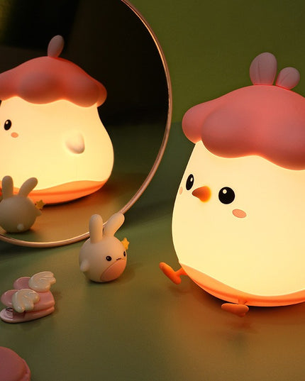 Lampa de Veghe pentru Copii, din Silicon, Senzor Tactil, Model Pui, Lumina Calda, Protectie pentru Ochi, Incarcare USB, Capacitate Baterie Incorporata 800mAh