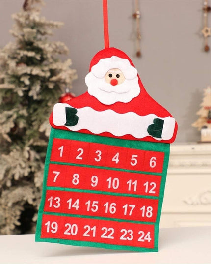 Calendar de Craciun Mos Craciun, tip decoratiune, material poliester, cu buzunarele, pentru brad sau prete