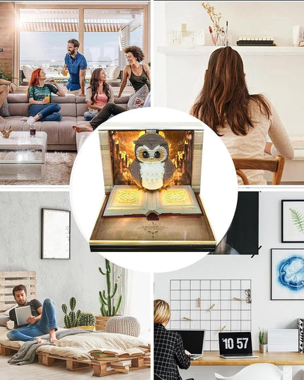 Calendar Interactiv 3D 2026, Calendar de Sculptura cu Luminite LED, Bufnita Magic World, pentru Copii, Calendar de Birou Ornamentat, 9 x 9 x 6.8 cm
