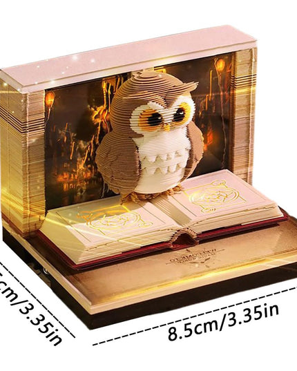 Calendar Interactiv 3D 2026, Calendar de Sculptura cu Luminite LED, Bufnita Magic World, pentru Copii, Calendar de Birou Ornamentat, 9 x 9 x 6.8 cm
