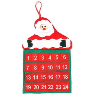 Calendar de Craciun Mos Craciun, tip decoratiune, material poliester, cu buzunarele, pentru brad sau prete
