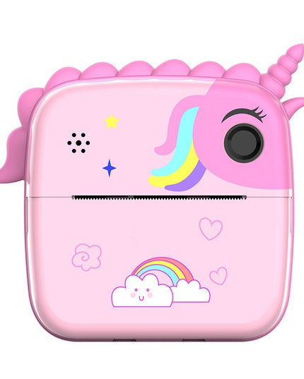 Camera Instantanee pentru Copii, Camera Frontala + Selfie, cu Functie de Printare, Cablu USB-C, Bluetooth, Compatibil iOS/Android, Model Unicorn, Snur Inclus
