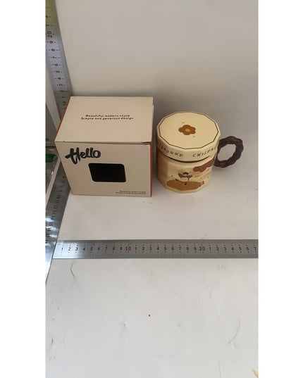 Cana din ceramica, Cana pentru Cafea, Ceai, Cana Universala, Unisex, Cana cu Capac,400 ml, Model Baietel
