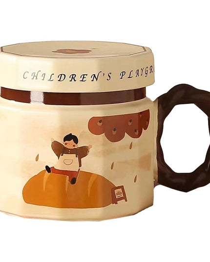 Cana din ceramica, Cana pentru Cafea, Ceai, Cana Universala, Unisex, Cana cu Capac,400 ml, Model Baietel