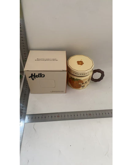 Cana din ceramica, Cana pentru Cafea, Ceai, Cana Universala, Unisex, Cana cu Capac,400 ml, Model Capsuna