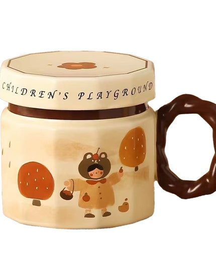 Cana din ceramica, Cana pentru Cafea, Ceai, Cana Universala, Unisex, Cana cu Capac,400 ml, Model Fetita