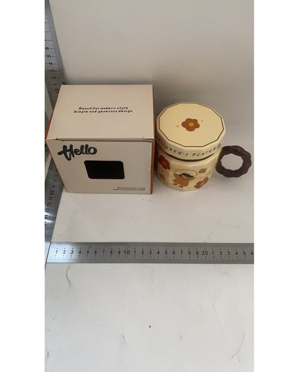 Cana din ceramica, Cana pentru Cafea, Ceai, Cana Universala, Unisex, Cana cu Capac,400 ml, Model Fetita cu Coarda