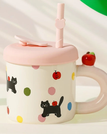 Cana din Ceramica cu Capac si Pai, Capacul si Paiul din Silicon