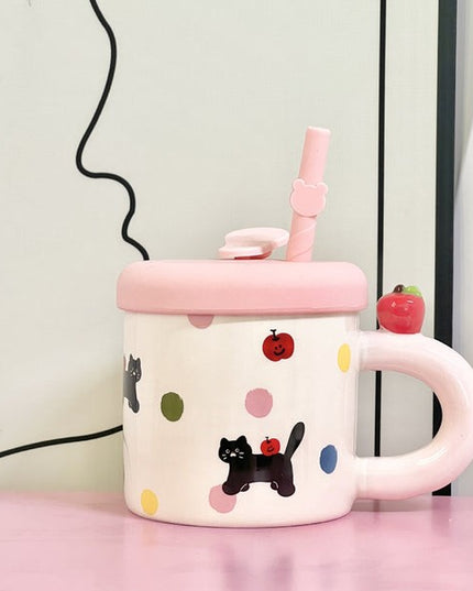 Cana din Ceramica cu Capac si Pai, Capacul si Paiul din Silicon