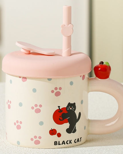 Cana din Ceramica cu Capac si Pai, Capacul si Paiul din Silicon