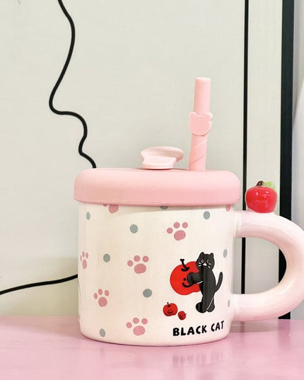 Cana din Ceramica cu Capac si Pai, Capacul si Paiul din Silicon