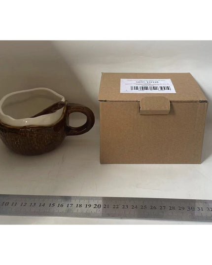 Cana din Ceramica, 201-300 ml, cu Lingurita, Model Nuca de Cocos