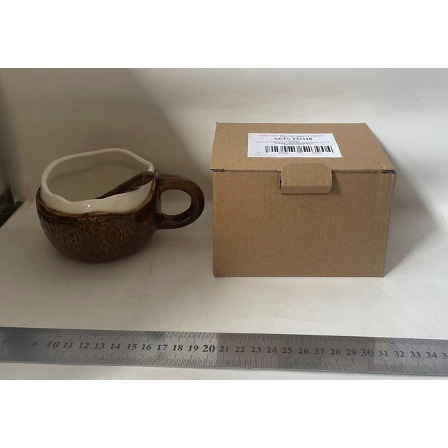 Cana din Ceramica, 201-300 ml, cu Lingurita, Model Nuca de Cocos