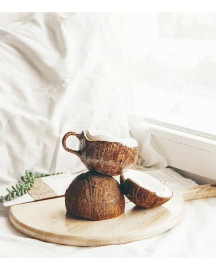 Cana din Ceramica, 201-300 ml, cu Lingurita, Model Nuca de Cocos