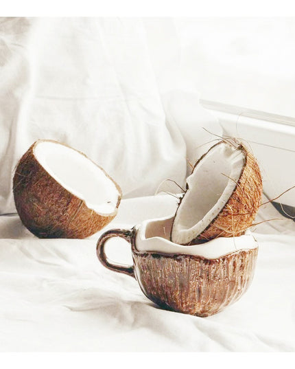 Cana din Ceramica, 201-300 ml, cu Lingurita, Model Nuca de Cocos