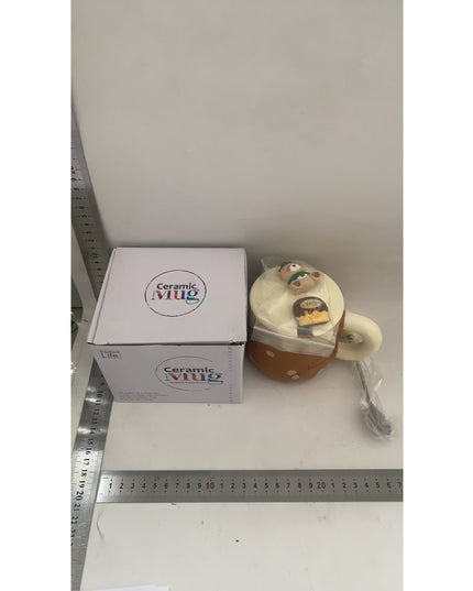 Cana din Ceramica, Model Urs pentru Baieti, Cana Universala, Cana pentru Ceai, Cana cu Lingura Metalica si Capac,400 ml