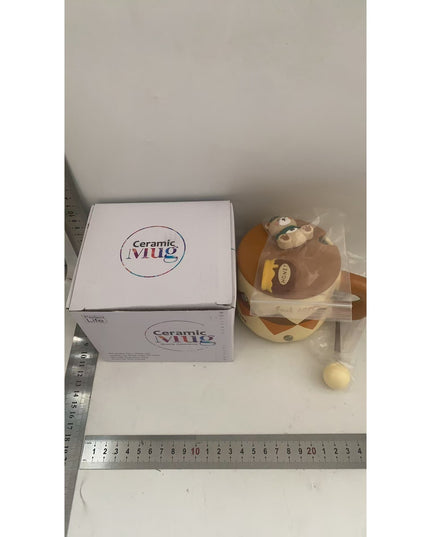 Cana din Ceramica, Model Urs pentru Baieti, Cana Universala, Cana pentru Ceai, Cana cu Lingura Metalica si Capac,400 ml