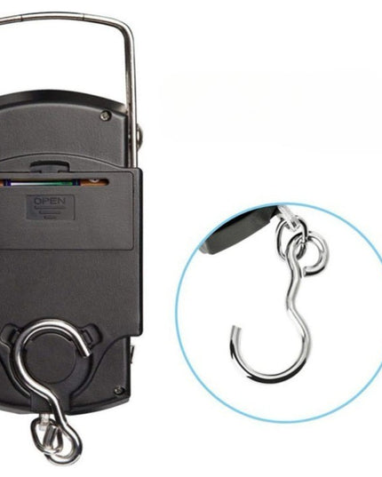 Cantar Digital de Mana cu Carlig, Cantar Portabil, Pescuit, cu Maner, Capacitate 50 kg, cu Metru Incorporat