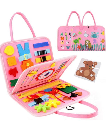 Carte Senzoriala Educativa Montessori, Dezvoltare Abilitati Motorii, 3 Pagini, Model Sirena si Alfabet, 28x25x4 cm
