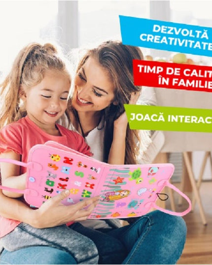 Carte Senzoriala Educativa Montessori, Dezvoltare Abilitati Motorii, 3 Pagini, Model Sirena si Alfabet, 28x25x4 cm