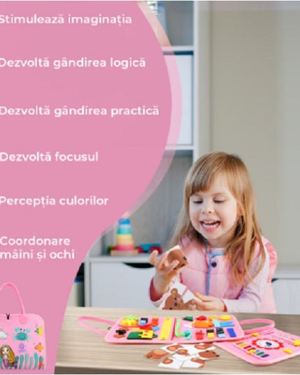 Carte Senzoriala Educativa Montessori, Dezvoltare Abilitati Motorii, 3 Pagini, Model Sirena si Alfabet, 28x25x4 cm
