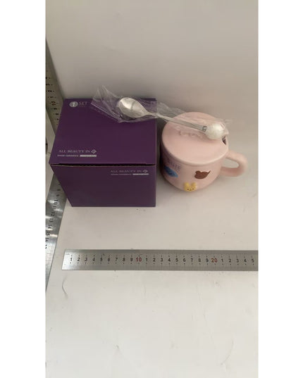 Cana ceramica, din Portelan, print Figurine Animalute, Cana penru Copii, Model CUTE, Cana cu Lingura si Capac, Ceasca pentru Cafea, Ceai, 400ml