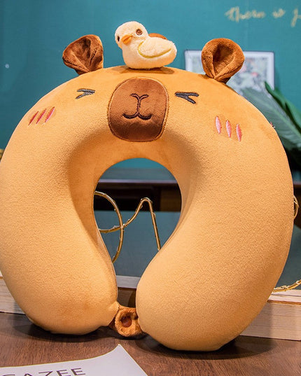 Perna de Calatorie in Forma de U, Pentru Gat si Cap, Umplutura din Spuma cu Memorie,Model Capybara, Accesoriu de Voiaj, Birou, Masina, Sistem Prindere Capse