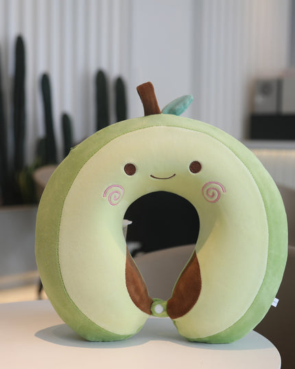 Perna de Calatorie in Forma de U, Pentru Gat si Cap, Umplutura din Spuma cu Memorie,Model Avocado, Accesoriu de Voiaj, Birou, Masina, Sistem Prindere Capse