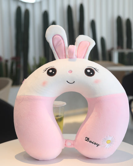 Perna de Calatorie in Forma de U, Pentru Gat si Cap, Umplutura din Spuma cu Memorie,Model Iepuras, Accesoriu de Voiaj, Birou, Masina, Sistem Prindere Capse