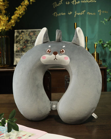 Perna de Calatorie in Forma de U, Pentru Gat si Cap, Umplutura din Spuma cu Memorie,Model Husky, Accesoriu de Voiaj, Birou, Masina, Sistem Prindere Capse