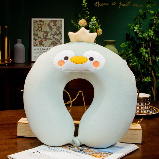 Perna de Calatorie in Forma de U, Pentru Gat si Cap, Umplutura din Spuma cu Memorie,Model Pinguin, Accesoriu de Voiaj, Birou, Masina, Sistem Prindere Capse