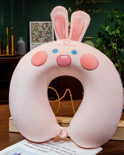 Perna de Calatorie in Forma de U, Pentru Gat si Cap, Umplutura din Spuma cu Memorie,Model Iepuras, Accesoriu de Voiaj, Birou, Masina, Sistem Prindere Capse