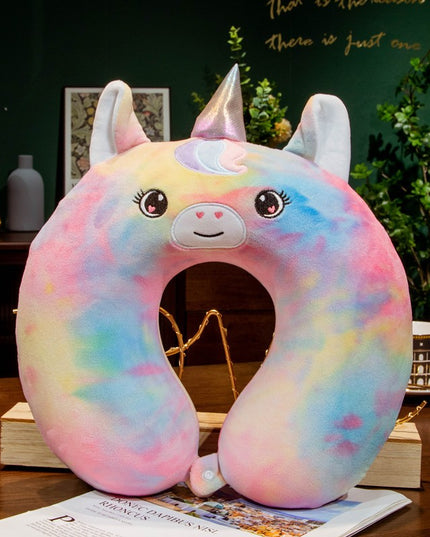 Perna de Calatorie in Forma de U, Pentru Gat si Cap, Umplutura din Spuma cu Memorie,Model Unicorn, Accesoriu de Voiaj, Birou, Masina, Sistem Prindere Capse