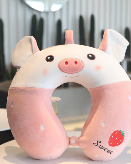 Perna de Calatorie in Forma de U, Pentru Gat si Cap, Umplutura din Spuma cu Memorie,Model Purcelus, Accesoriu de Voiaj, Birou, Masina, Sistem Prindere Capse