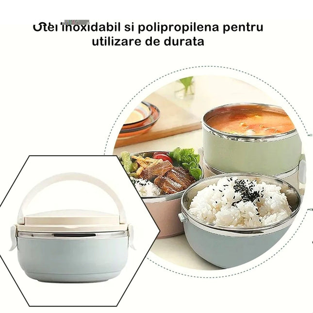 Caserola pentru alimente lunch box, 700 ml, otel inoxidabil, maner, valva aerisire, inchidere etansa