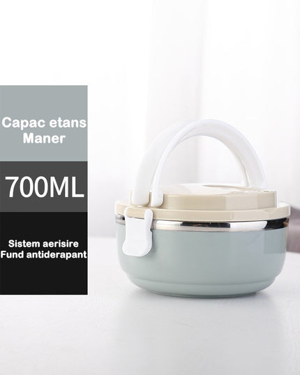 Caserola pentru alimente lunch box, 700 ml, otel inoxidabil, maner, valva aerisire, inchidere etansa