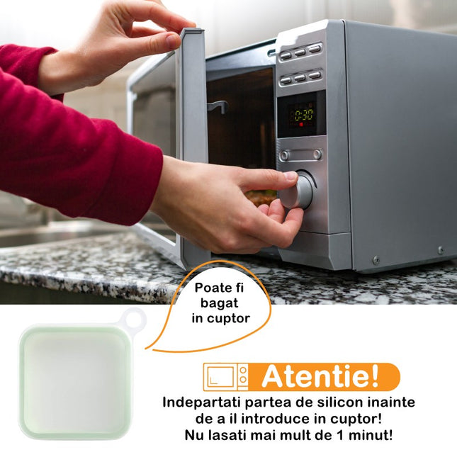 Caserola pentru sandwich din silicon si polipropilena, portabil, usor de curatat, capac anti-scurgere, reutilizabil
