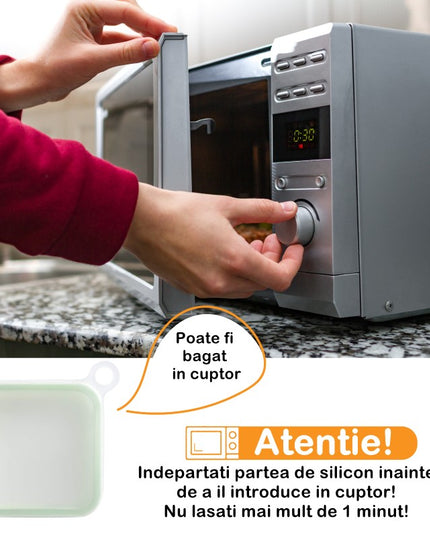 Caserola pentru sandwich din silicon si polipropilena, portabil, usor de curatat, capac anti-scurgere, reutilizabil