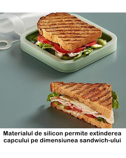 Caserola pentru sandwich din silicon si polipropilena, portabil, usor de curatat, capac anti-scurgere, reutilizabil