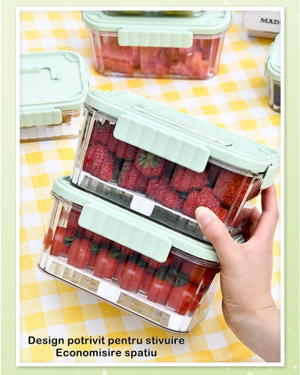 Caserola portabila pentru mancare fresh 1500 ml, 2 furculite,2 capace detasabile pentru congelator, etans, spatiu pentru tacamuri, maner, material plastic, rezistent la temperaturi ridicate